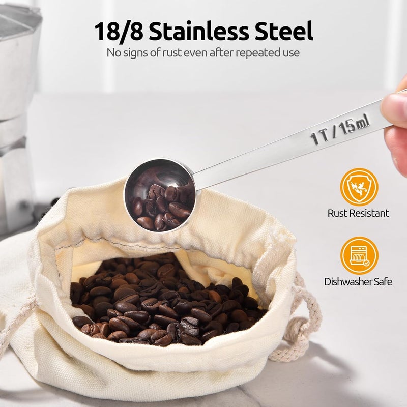 UTaste Coffee Scoop 1 Tablespoon: 18/8 Stainless Steel Measuring Scooper for Ground Coffee, Bean, Powder, Espresso, 4.3in Long Handle Metal Measure Spoon for Canister, Jar (1Tbsp/15ml) - Image 3
